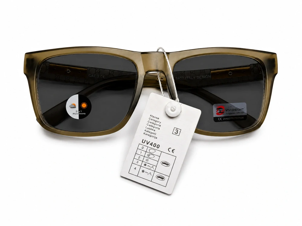 Samozatmavovací sluneční brýle VIVIDSIGHT 6407, zelenohnědý rámeček, UV400, Cat.3, unisex