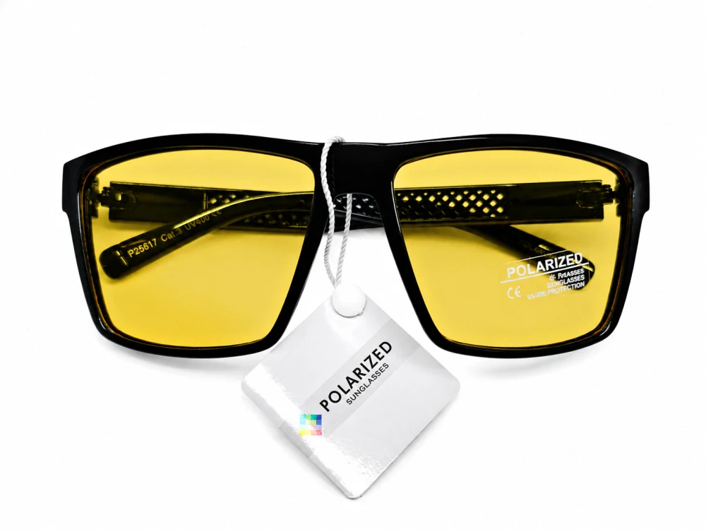 Polarizační sluneční brýle ZHglasses P25817 se žlutými skly, černý plastový rámeček, UV400, unisex