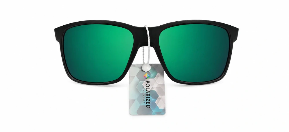 Polarizační unisex sluneční brýle ZHglasses C04-6410 se smaragdově zeleným zrcadlem, fialovo-šedá skla, matný černý rámeček, UV400, Cat.3