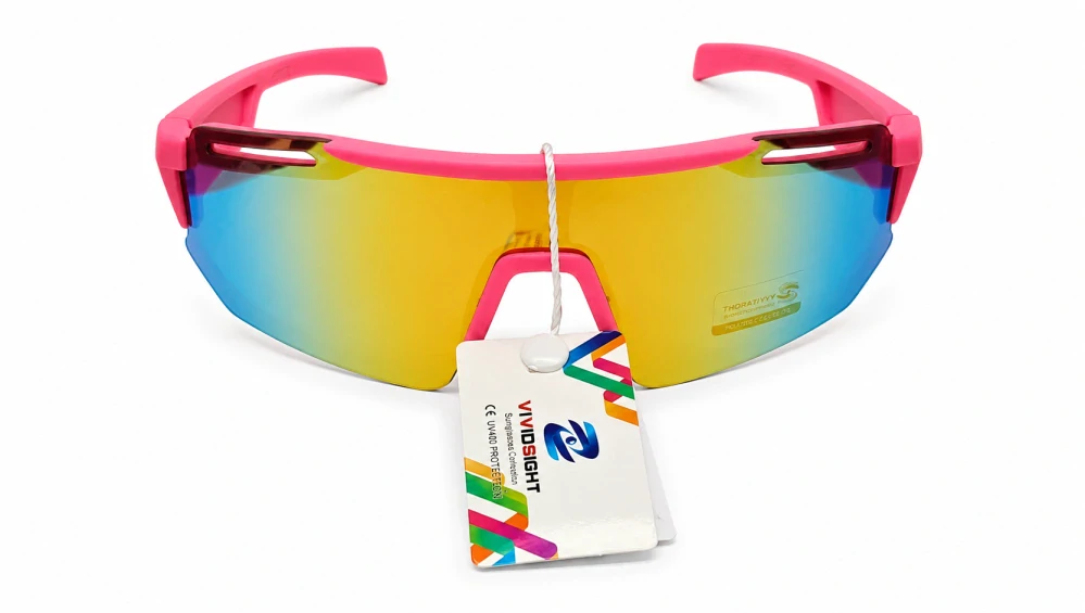 Dětské sluneční brýle Vividsight T03-6305, růžový matný rám / červeno-žlutá skla, Cat.3