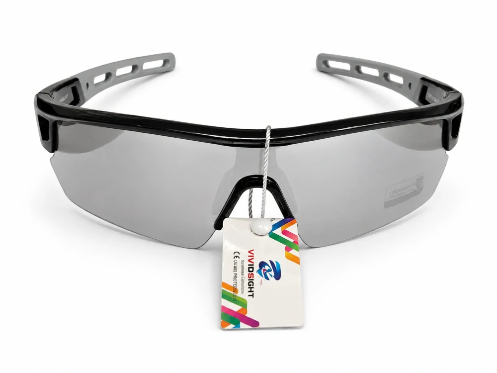 Sluneční unisex brýle Vividsight C07-6714, černo-šedé / stříbrná zrcadlová skla, Cat.3