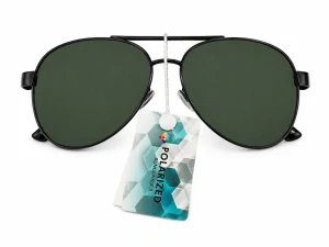 Polarizační unisex sluneční brýle ZHglasses P6953 se zelenými skly, černý kovový rámeček, UV400, Cat.3
