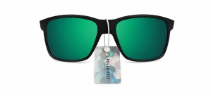 Polarizační unisex sluneční brýle ZHglasses C04-6410 se smaragdově zeleným zrcadlem, fialovo-šedá skla, matný černý rámeček, UV400, Cat.3