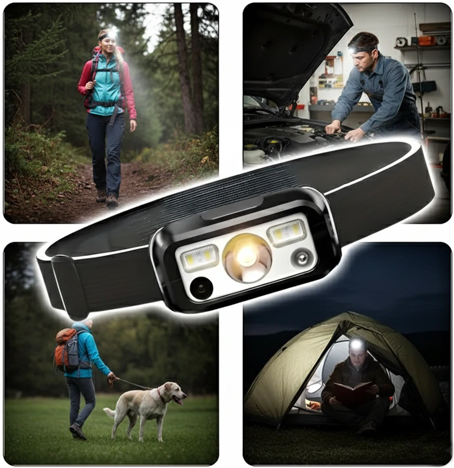 Nakida čelovka 06 – dobíjecí LED čelovka s pohybovým senzorem, USB-C, 400 mAh, ABS, černá