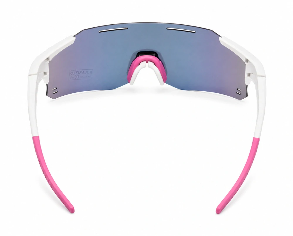 Dámské sportovní polarizační sluneční brýle ZHglasses 9351P s vícebarevným zrcadlovým štítem, bílý polorám, UV400, Cat.3