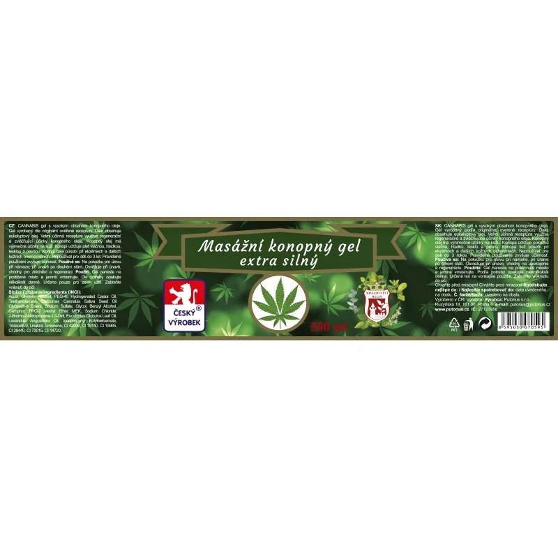 Putorius Cannabis masážní konopný gel Extra silný 500 ml