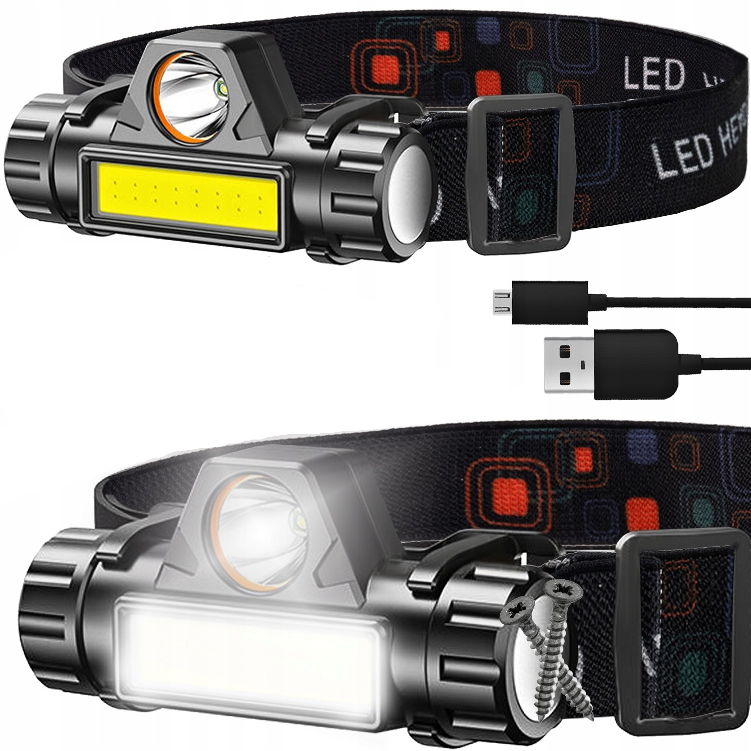 Nakida TK-026 CREE XPE+COB čelová svítilna 2v1, nabíjecí USB.