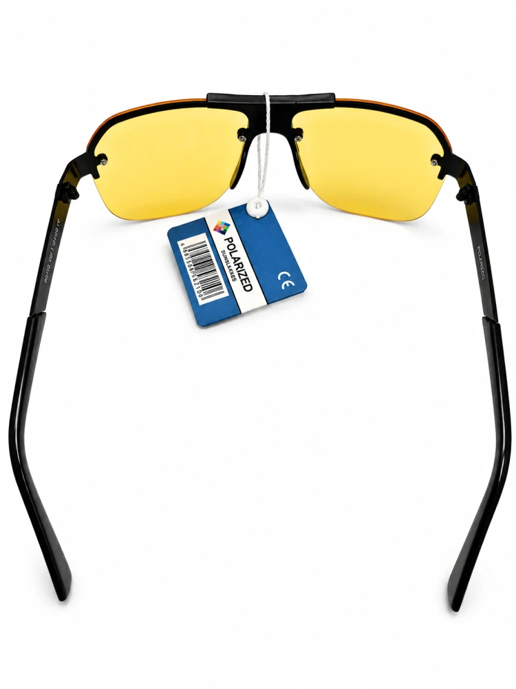 Polarizační sluneční brýle ZHglasses P8718 se žlutými skly, černý kovový polorám, UV400, unisex