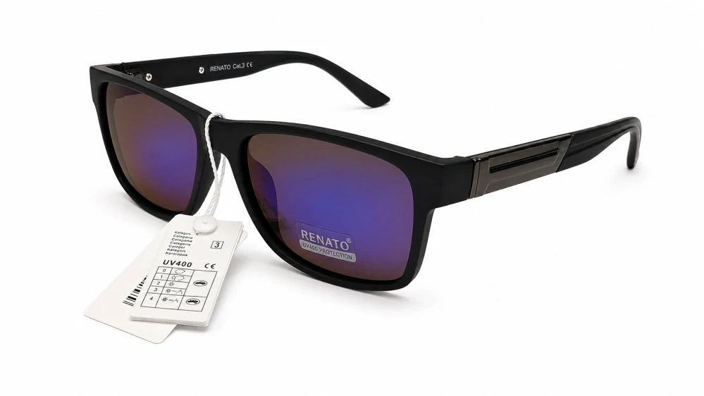 Sluneční unisex brýle Renato TU23311, černý rám / modrá zrcadlová skla, Cat.3